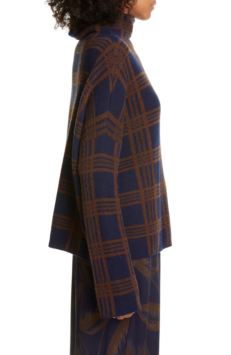 Vince Tartan Plaid Funnel Neck Wool & Cashmere Sweater, Alternate, color,