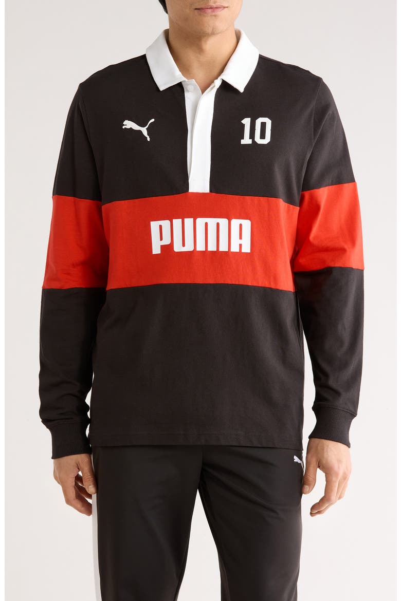 Sport Colorblock Long Sleeve Rugby Polo, Main, color, PUMA BLACK