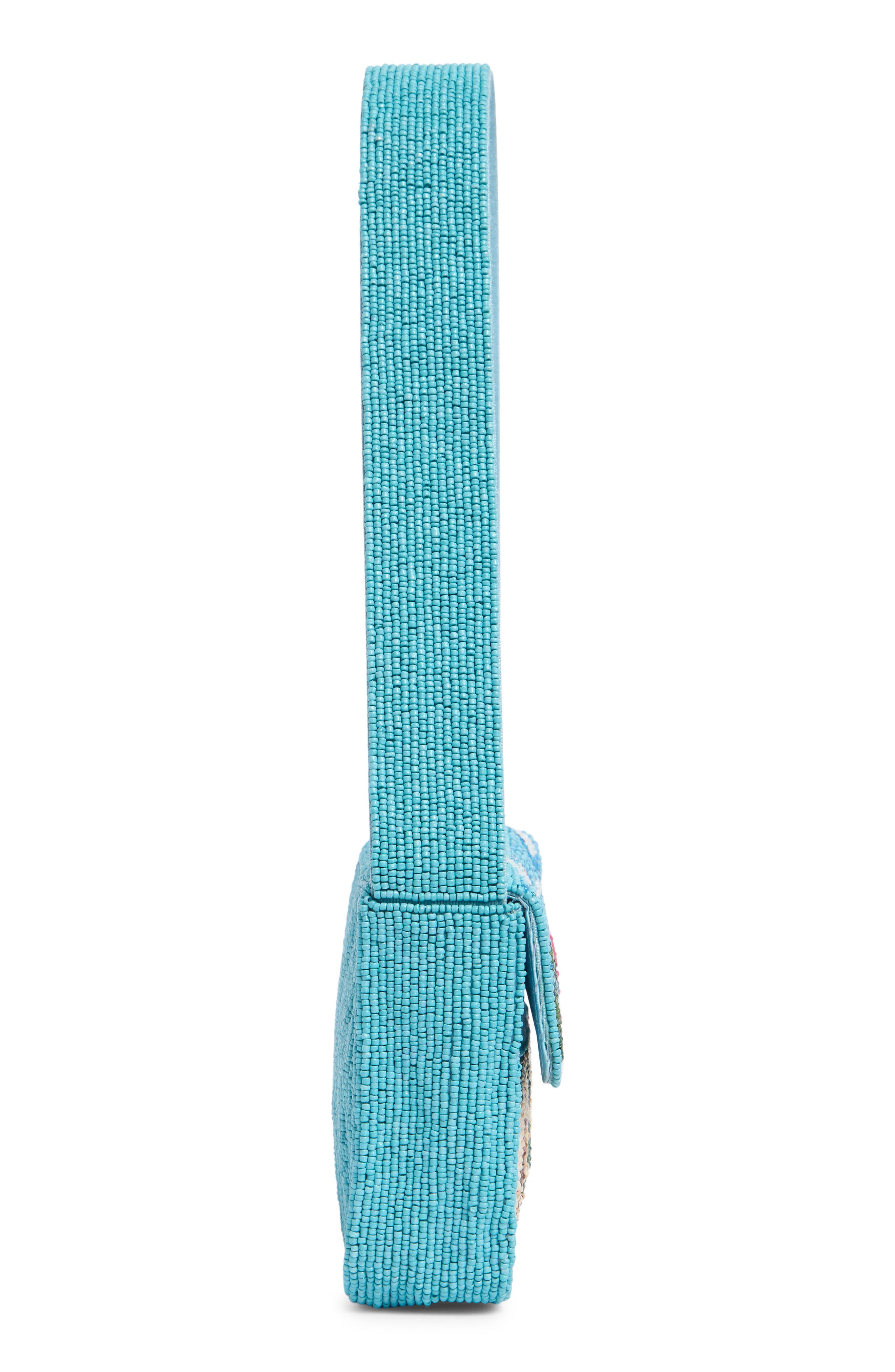 Beaded Flamingo Beach Scene Shoulder Bag, Alternate, color, BLUE MULTI
