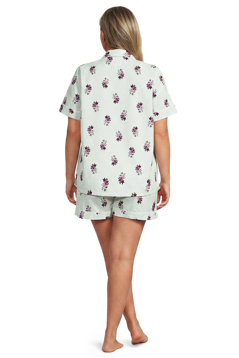 Poplin 2 Piece Pajama Set - Short Sleeve Shirt and Shorts, Alternate, color, Pink Floral/Celery Stripe