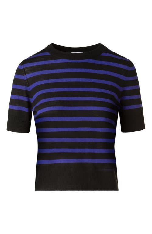 Akris Punto Stripe Short Sleeve Virgin Wool Sweater In Blue