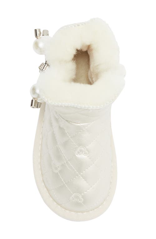Doe A Dear Kids' Rhinestone Faux Pearl Faux Fur Trim Boot In White