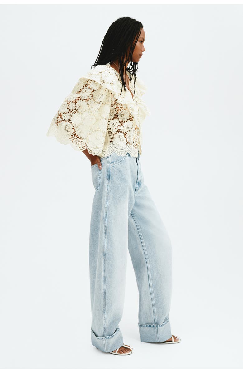H&M Flounce-trimmed lace blouse, Alternate, color,