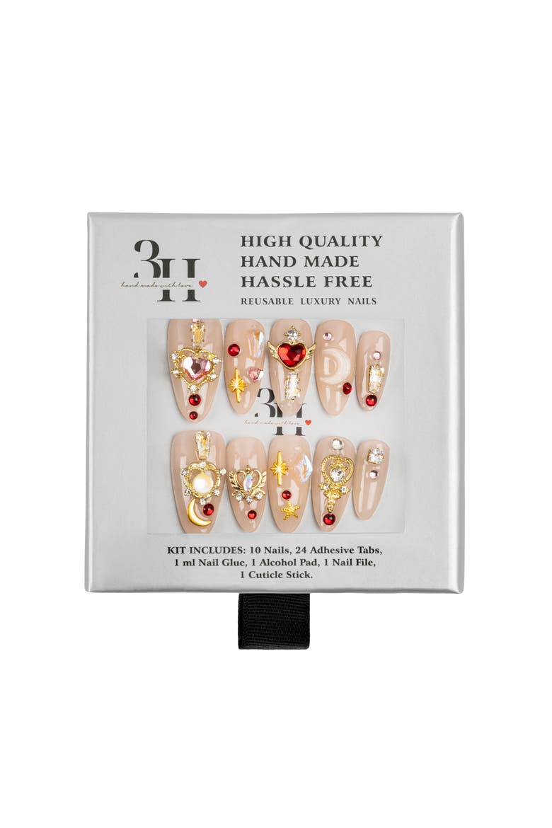 Lunar Bloom Luxury Handmade Press On Nails, Main, color, Beige