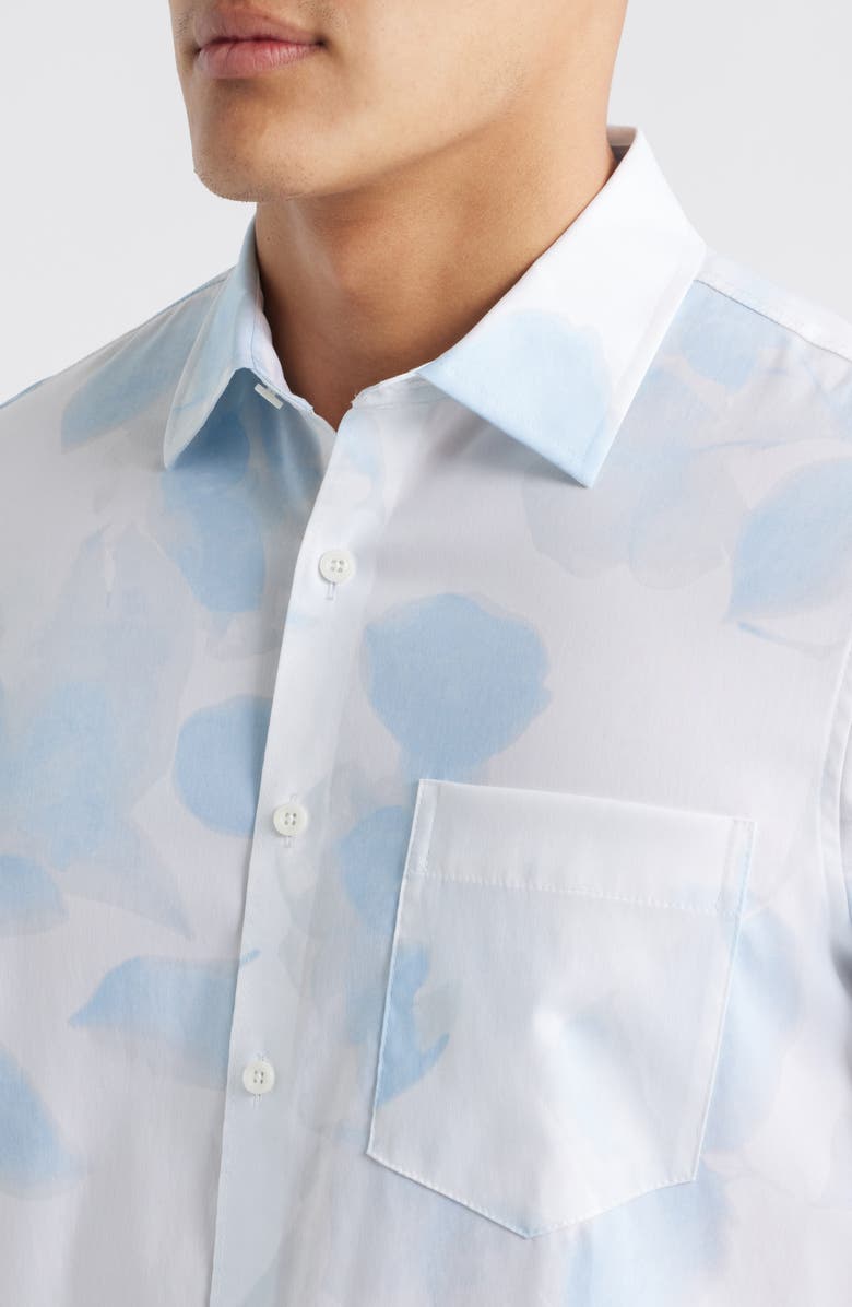 Nordstrom Botanical Print Short Sleeve Stretch Button-Up Shirt, Alternate, color, White Shadow Botanical