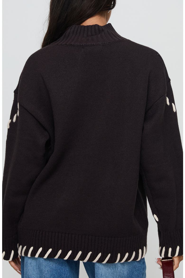 Leizure Whipstitch Trim Turtleneck Sweater, Alternate, color, BROWN