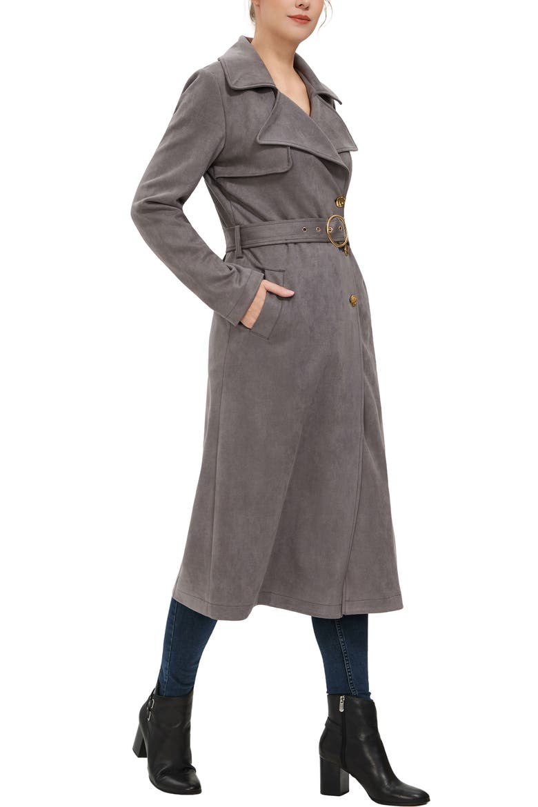 Women's Natalia Faux Suede Trench Coat, Alternate, color, Gray