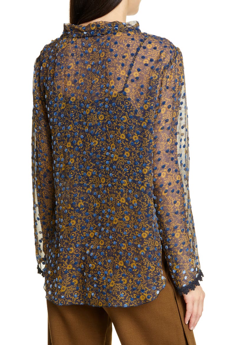 Floral Print Silk Devoré Top, Alternate, color, MULTICOLOR BLUE