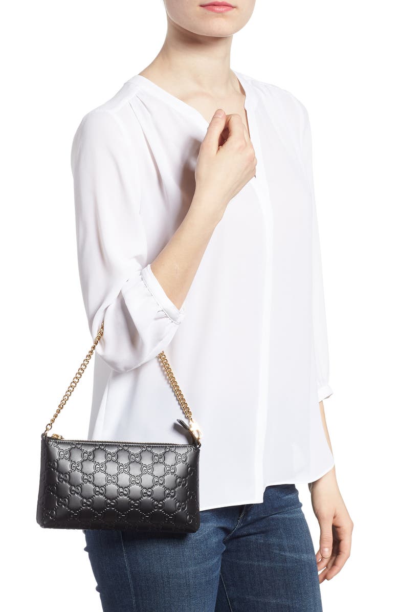 Gucci GG Leather Wallet on a Chain, Alternate, color,