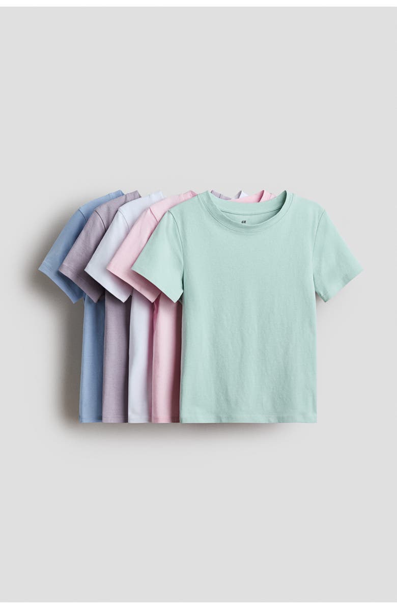 H&M 5-pack cotton t-shirts, Main, color, Mint Green/Lilac