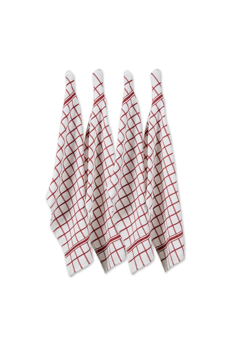 Windowpane Terry Dishtowel Set/4, Main, color, White/Barn Red