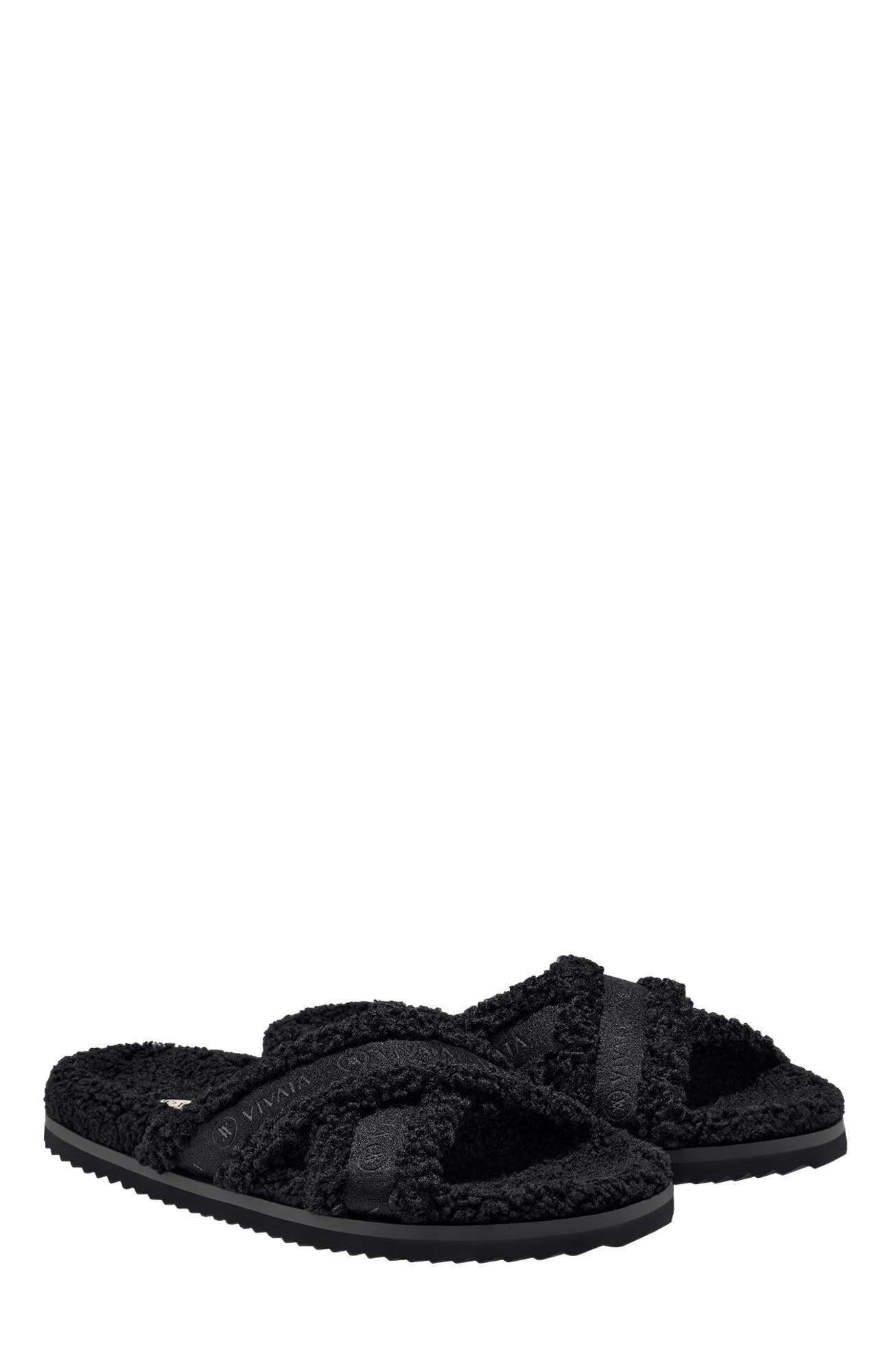 VIVAIA Furry Criss-Cross Strap Slippers, Alternate, color, Black