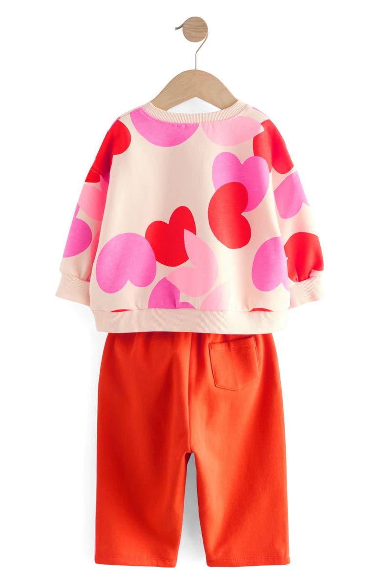 NEXT Kids' Heart Print Sweatshirt & Sweatpants Set, Alternate, color, Pink
