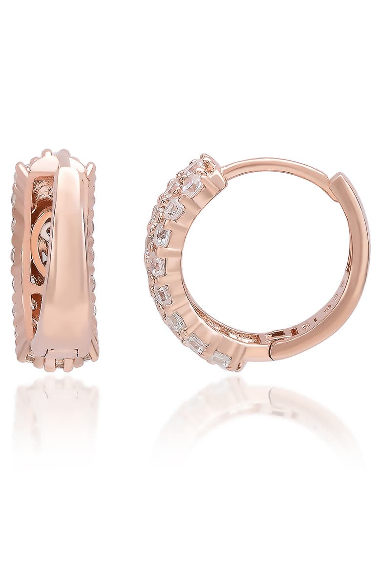 SUZY LEVIAN Three Row Pavé Huggie Hoop Earrings, Alternate, color, Rose Gold