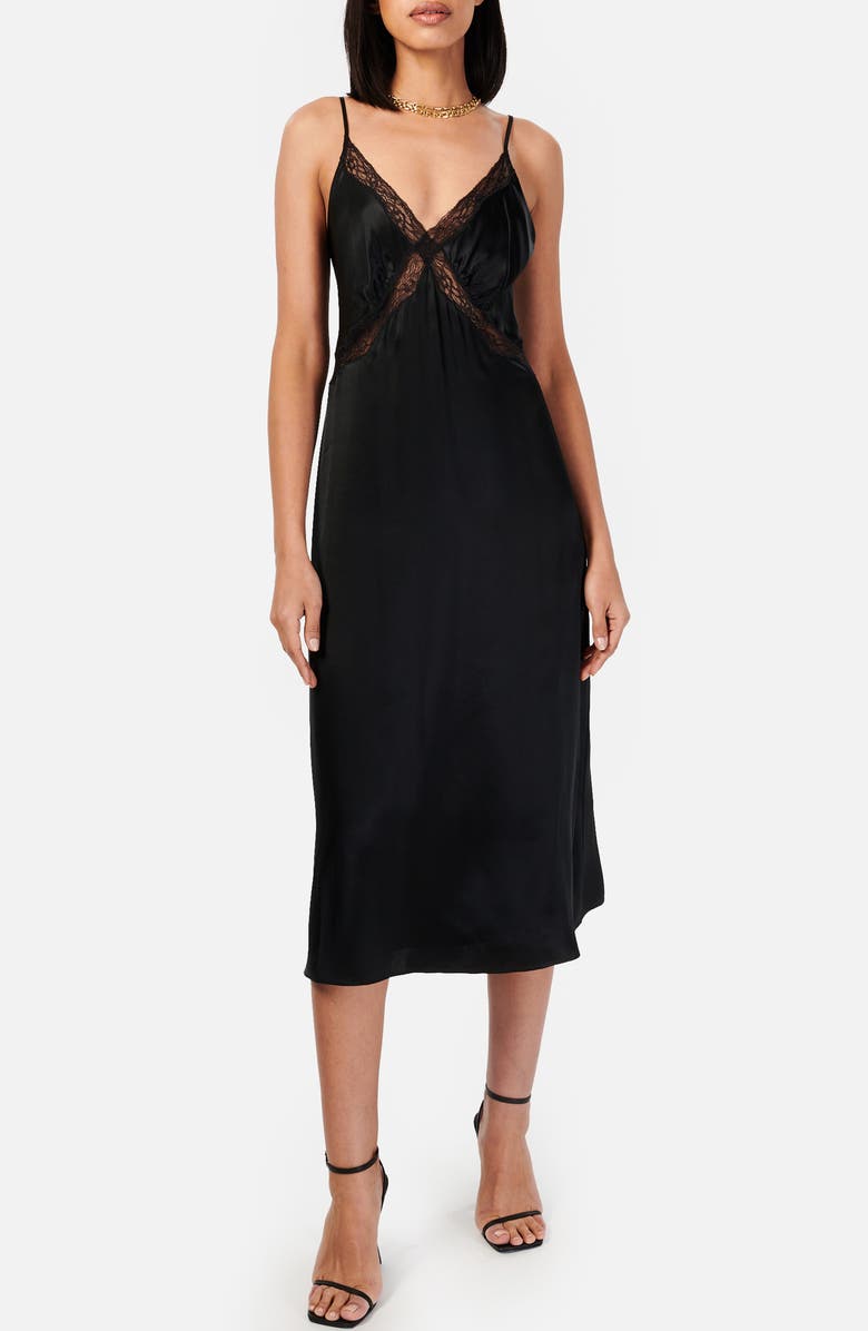 CAMI NYC Marilyn Lace Trim Silk Midi Slipdress, Main, color,