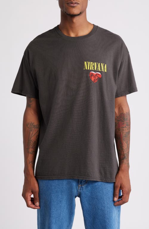 Merch Traffic Nirvana Heart Shaped Box Logo Cotton Graphic T-Shirt in Black Pigment Dye 