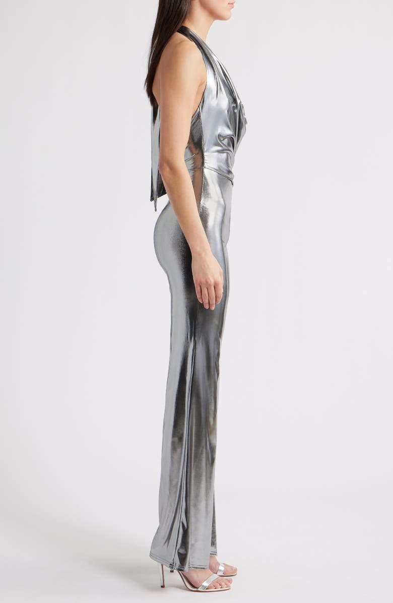 NIKKI LUND Donna Metallic Wide Leg Jumpsuit, Alternate, color, Silver