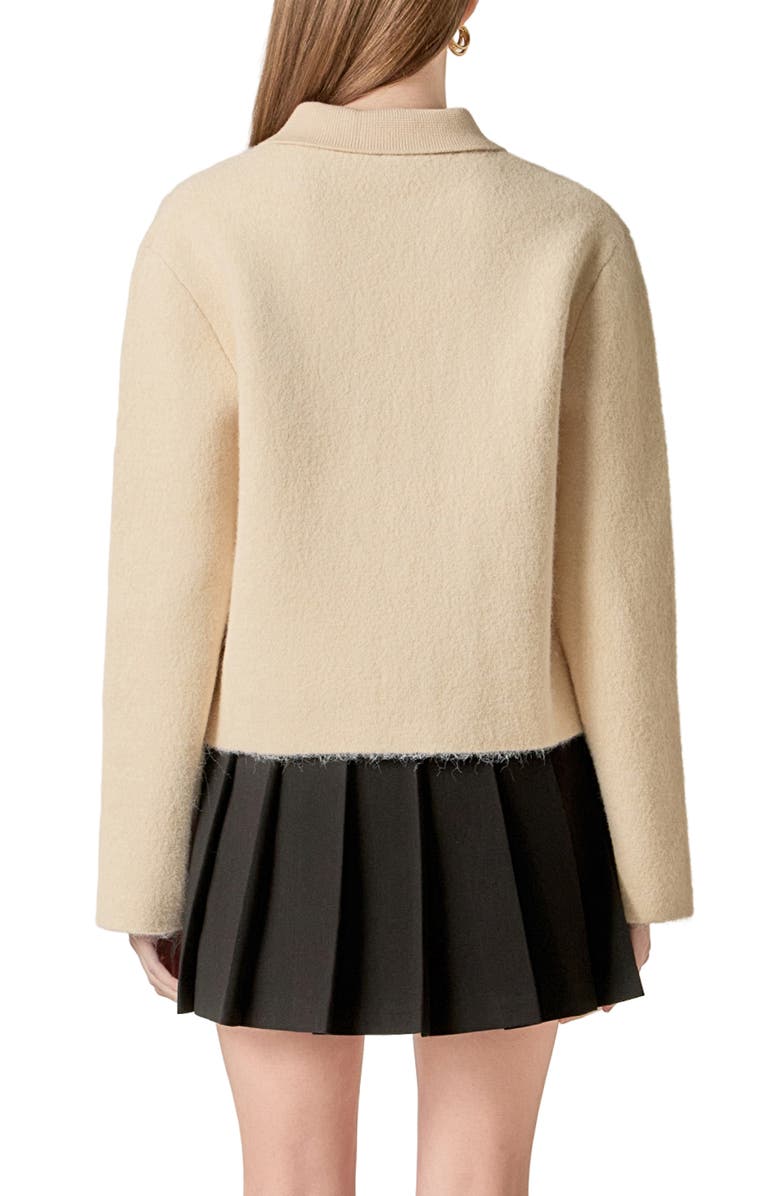 English Factory Contrast Placket Cardigan, Alternate, color, Cream