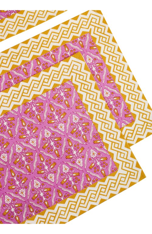 Tiramisu Set Of 4 Orchid Luxe Block Print Napkins In Yellow/pink