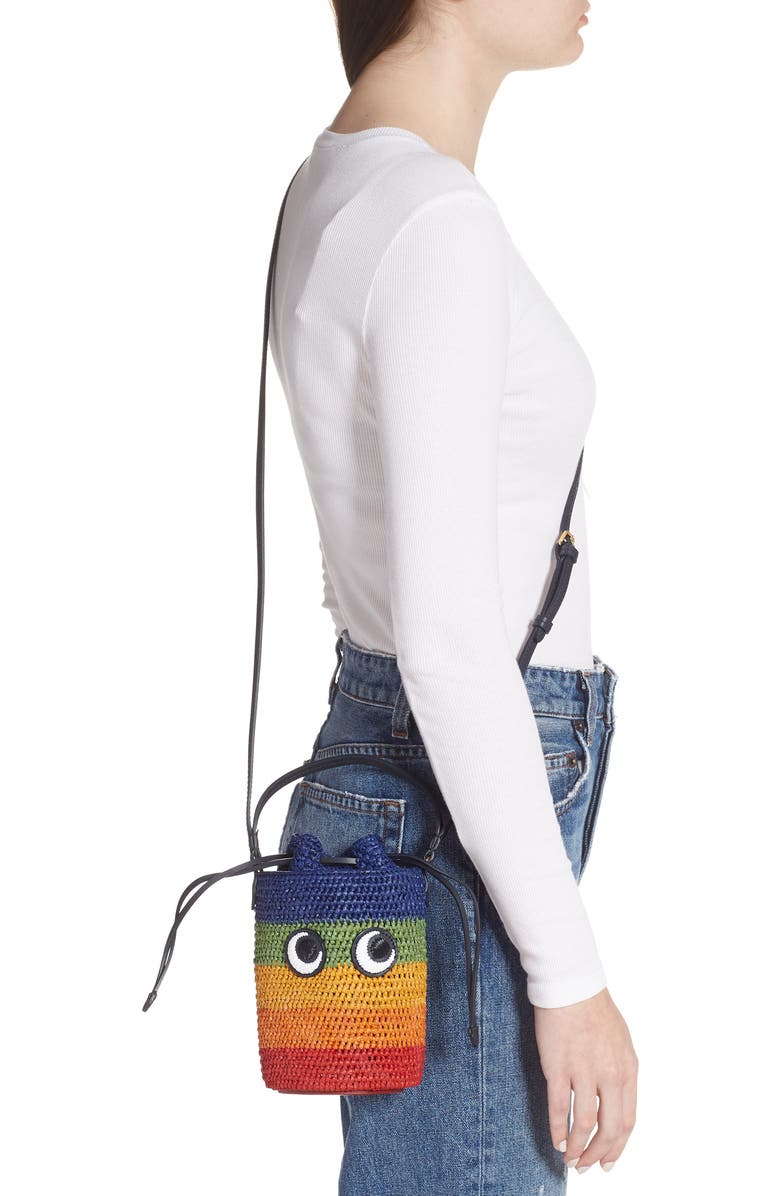 Anya Hindmarch Mini Eyes Raffia Cylinder Crossbody Bag, Alternate, color,