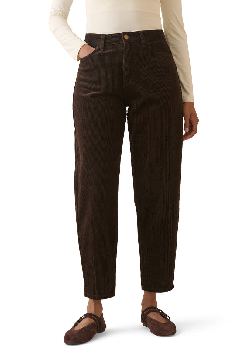 Seamed Corduroy Barrel Leg Pants, Main, color, BROWN