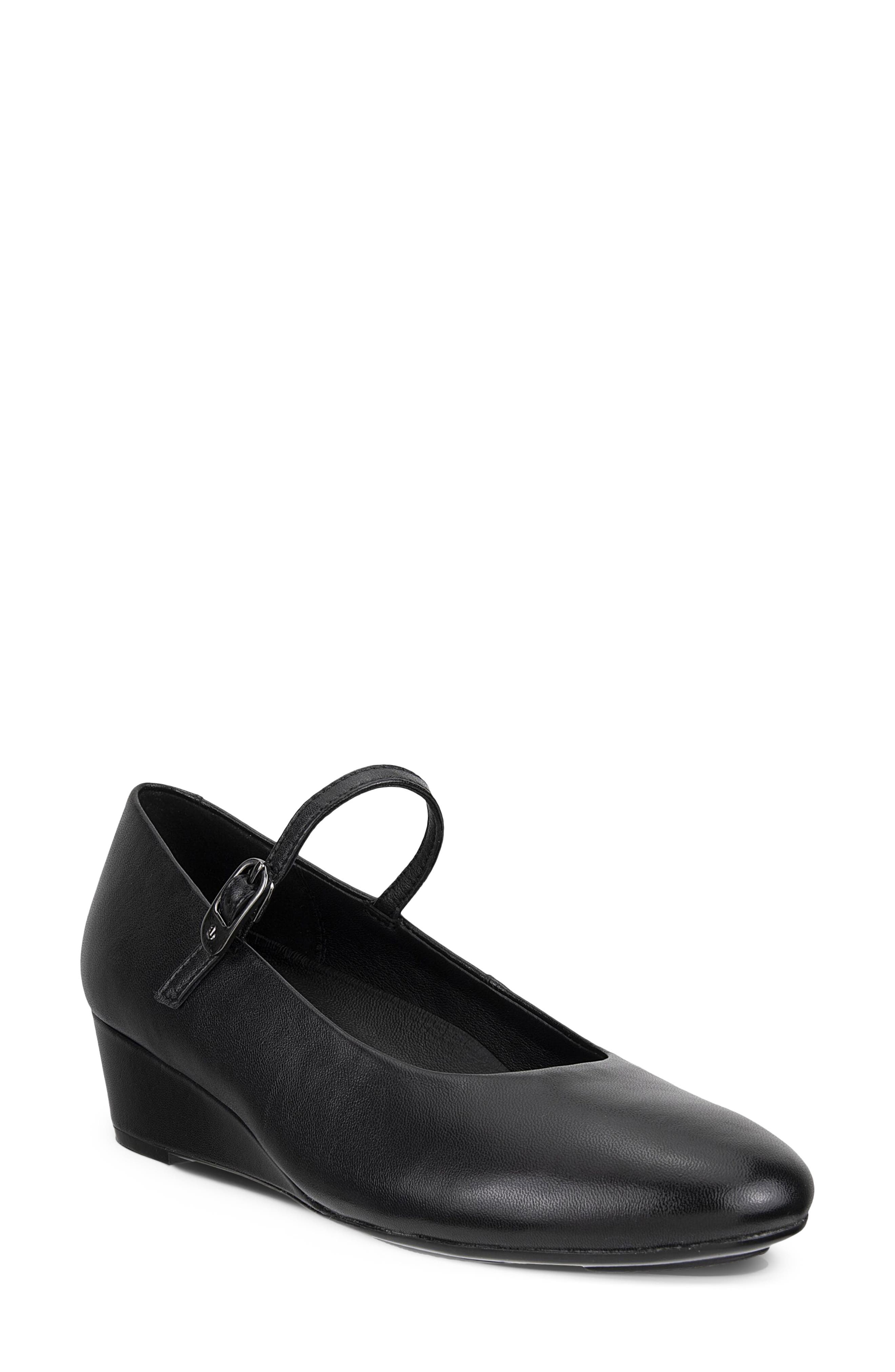 Elevate Leather Wedge Mary Jane, Main, color, BLACK