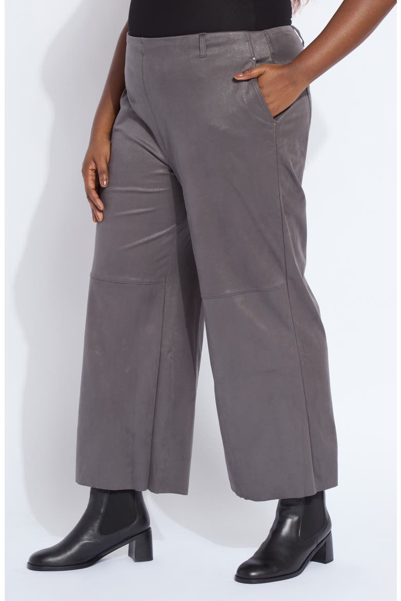 Amina Foil Ankle Wide Leg Faux Suede Pants, Alternate, color, LIQUID CHARCOAL