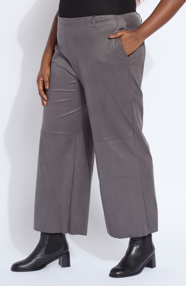 Lysse Amina Foil Ankle Wide Leg Faux Suede Pants, Alternate, color, Liquid Charcoal