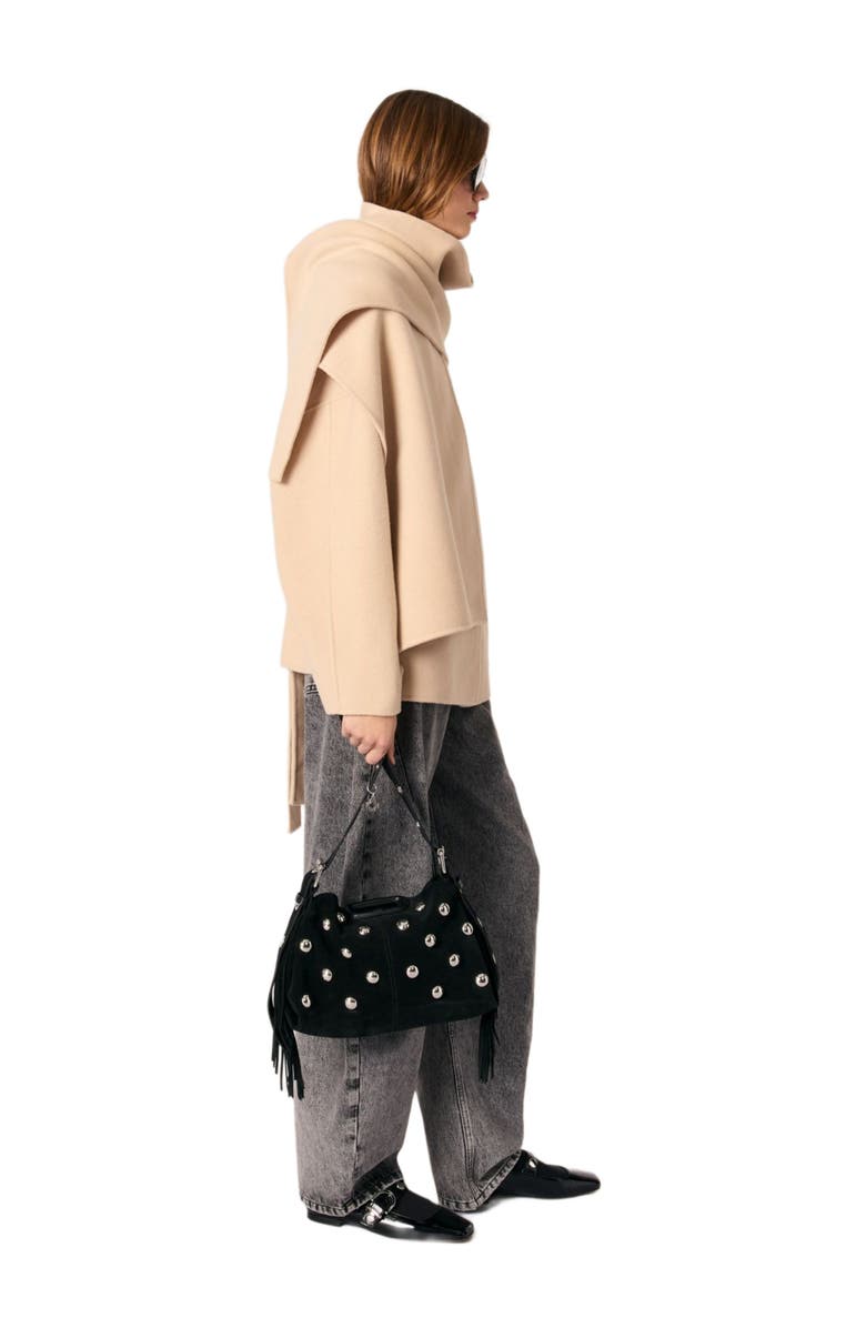 maje Double-faced coat with scarf, Alternate, color, Beige