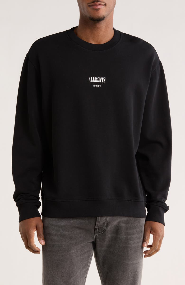 AllSaints Burman Crewneck Cotton Sweatshirt, Main, color, Jet Black