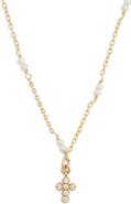 ARGENTO VIVO Cubic Zirconia & Freshwater Pearl Cross Pendant Necklace