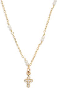 ARGENTO VIVO Cubic Zirconia & Freshwater Pearl Cross Pendant Necklace