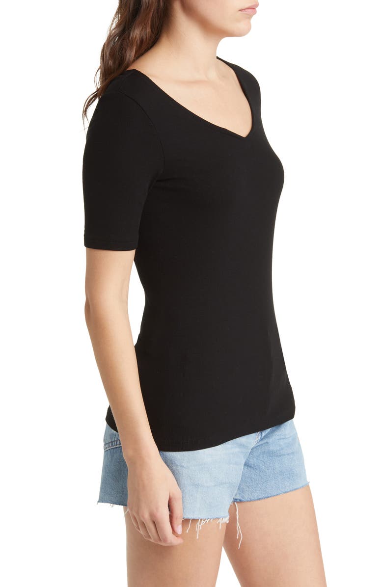 AG Marilyn Double V-Neck Rib T-Shirt, Alternate, color, 