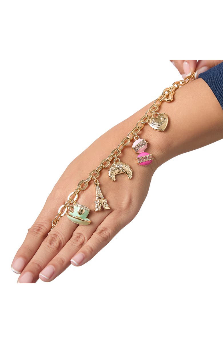 Juicy Couture Paris Travel Charm Bracelet, Macaron, Croissant, Alternate, color, Gold Tone