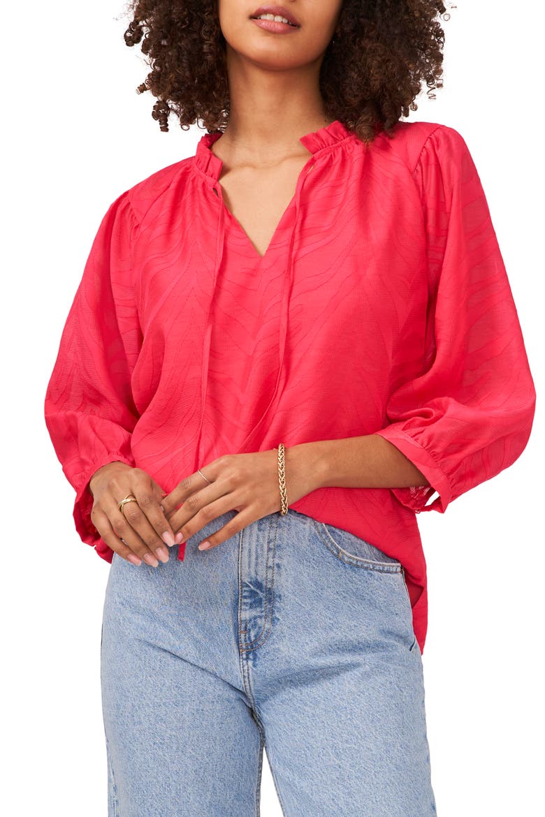 Zebra Jacquard Split Neck Top, Main, color, PURPLE