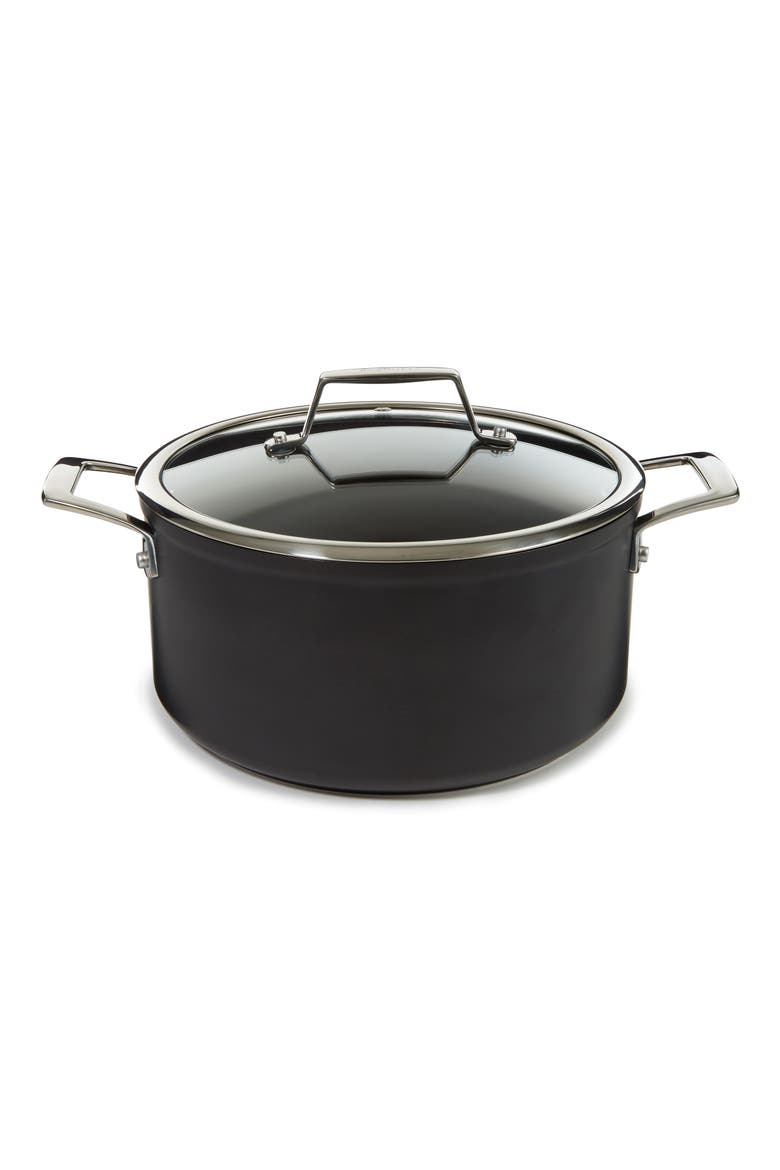 Essentials Hard Anodized 5.3-Quart Nonstick Covered Stockpot, Main, color, BLACK