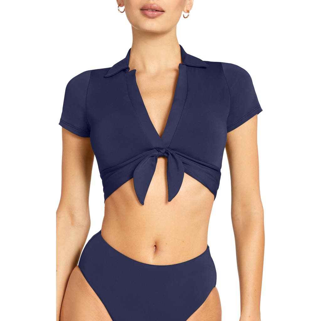 Robin Piccone Ava Knot Front Bikini Top In Navy