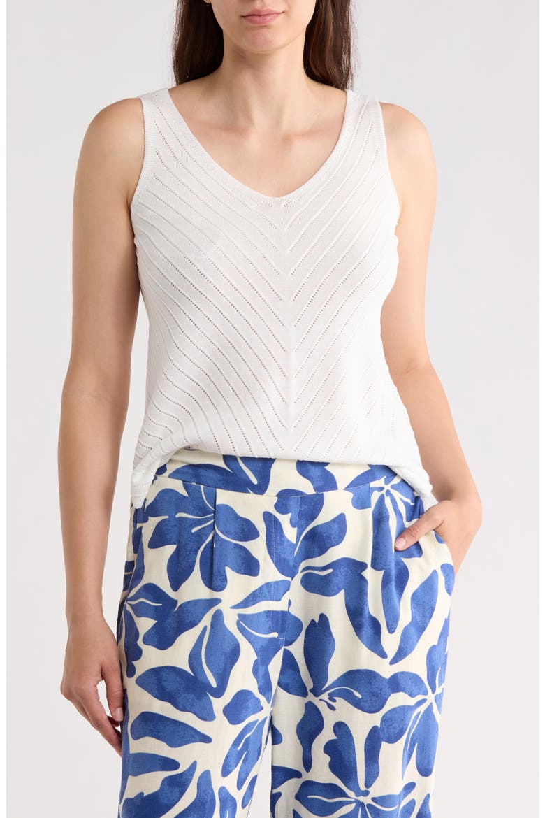 Double V-Neck Pointelle Sweater Tank, Main, color, SOFT WHITE