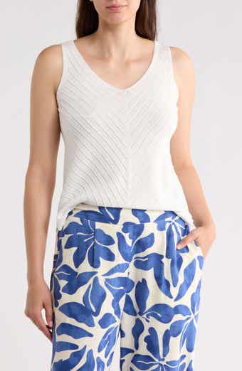 T Tahari Double V-Neck Pointelle Sweater Tank