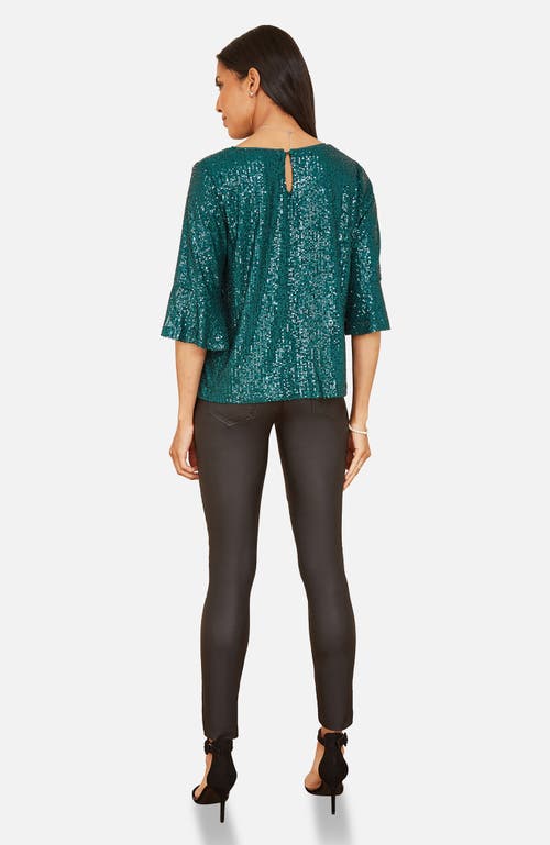 Yumi Fluted Sleeve Sequin Top In Multi