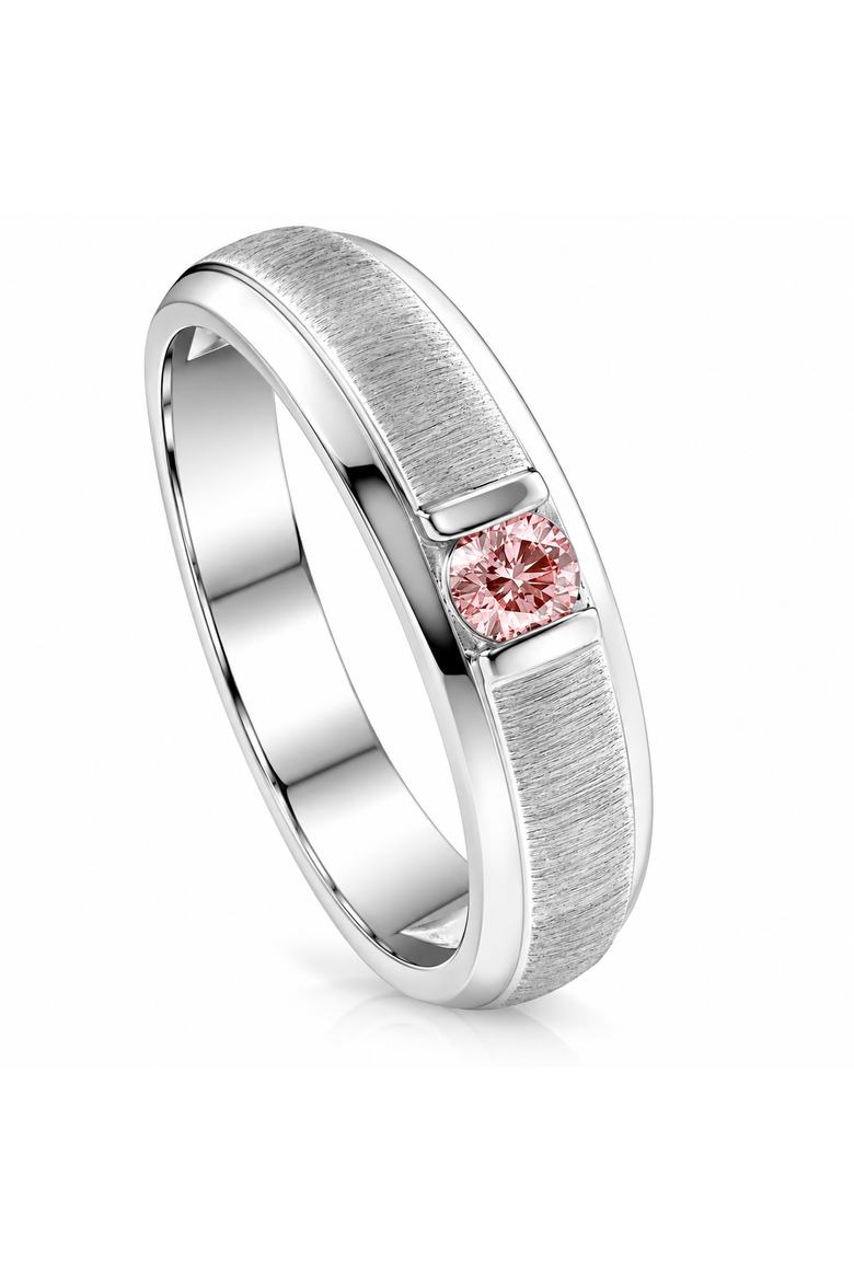 Mens Brushed Pink Diamond Lab Grown Wedding Brushed Anniversary Ring Gold, Alternate, color, 10k White Gold