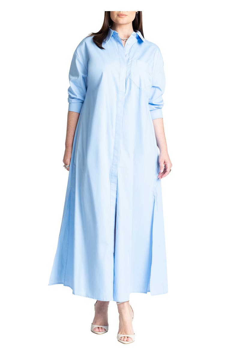 ELOQUII Collared Maxi Shirt Dress, Main, color, Open Air