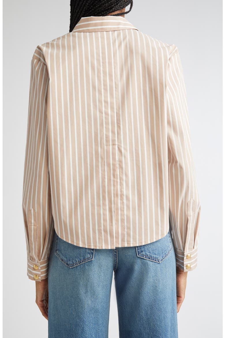 Cosette Stripe High-Low Crop Snap-Up Shirt, Alternate, color, CAPPUCCINO/ IVORY STRIPE