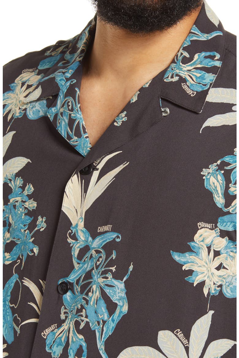 Floral Print Short Sleeve Camp Shirt, Alternate, color, HAWAIIAN FLORAL PRINT/ BLACK