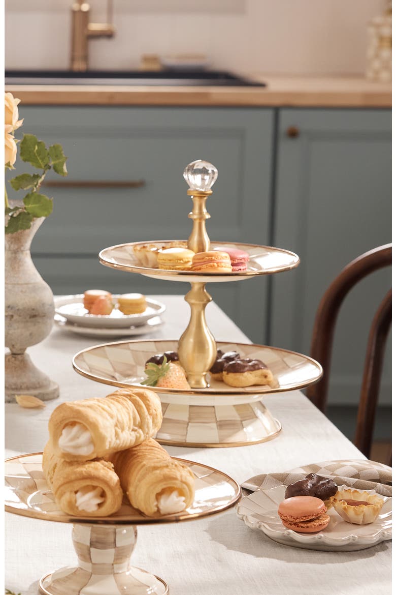 Royal Check Enameled Steel 2-Tier Sweet Stand, Alternate, color, MOCHA