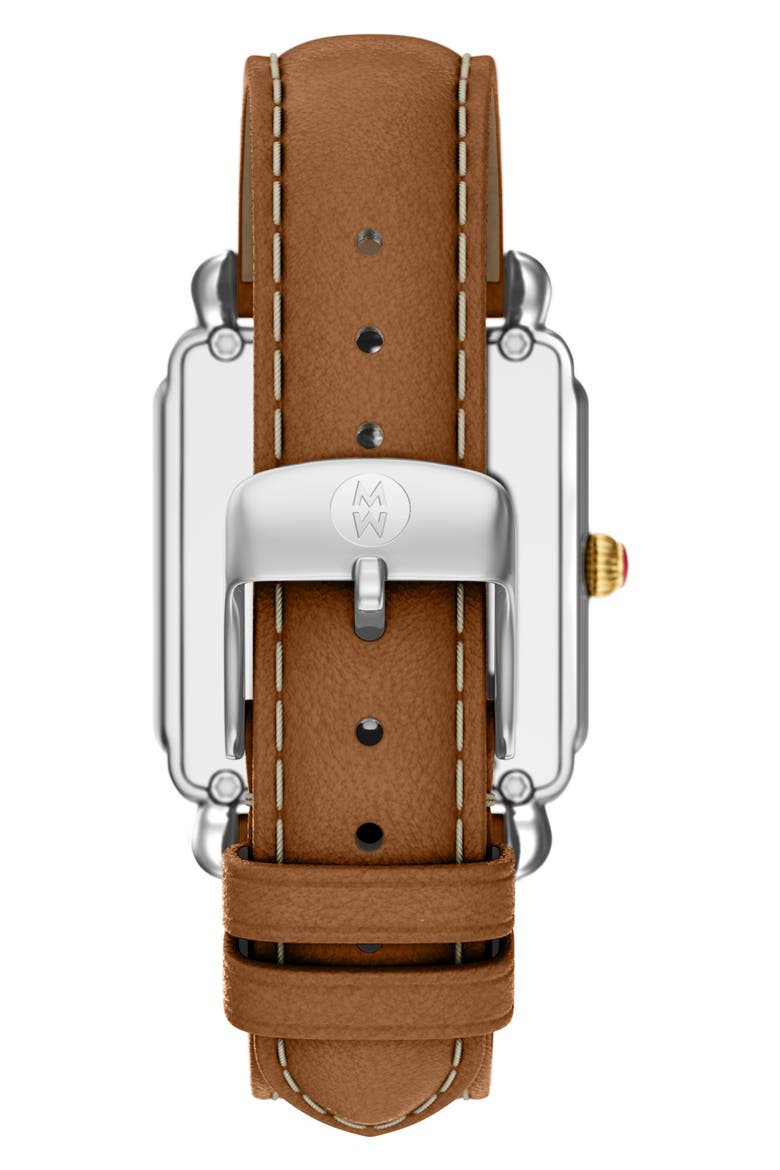 Deco II Diamond Mother-of-Pearl Leather Strap Watch, 26mm x 28mm, Alternate, color, SILVER