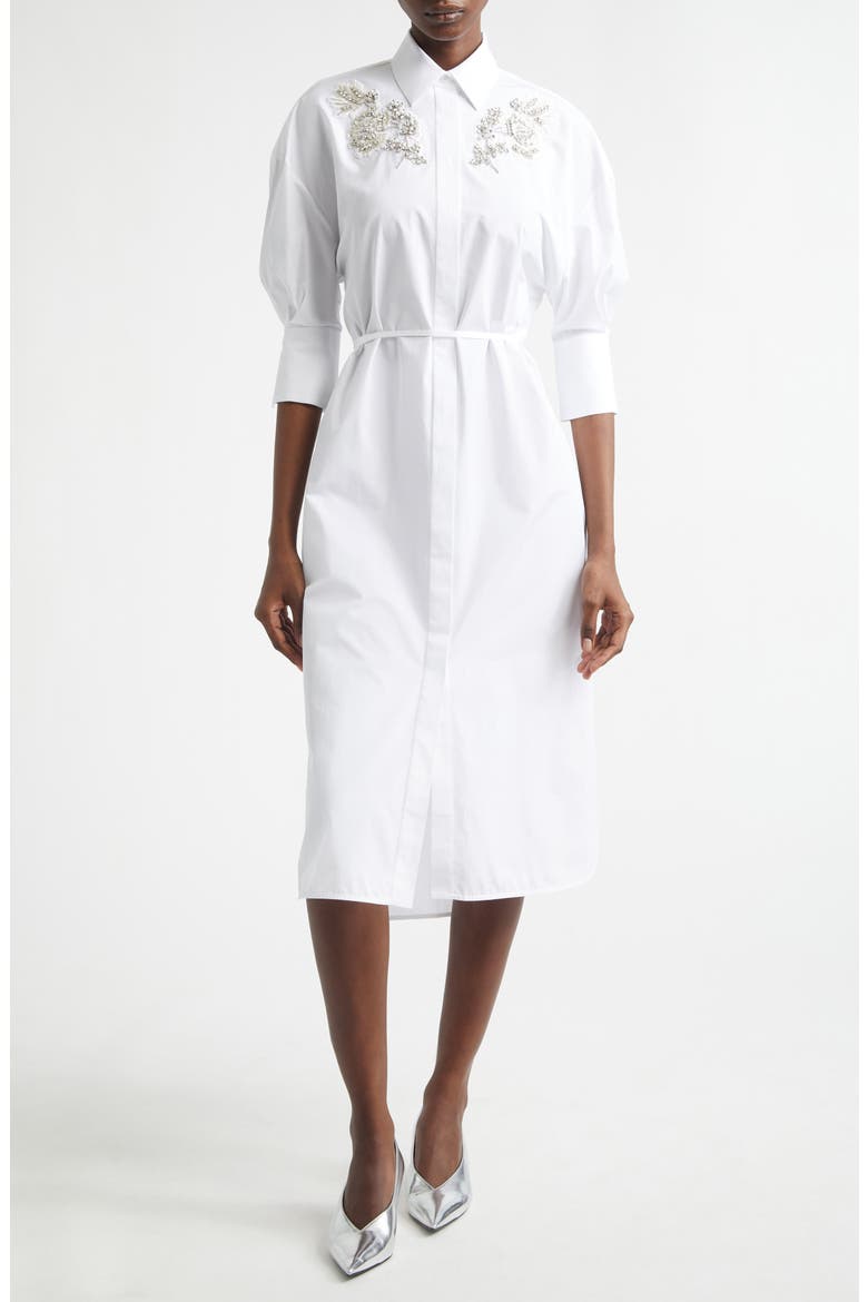 Embellished Cotton Poplin Shirtdress, Main, color, WHITE
