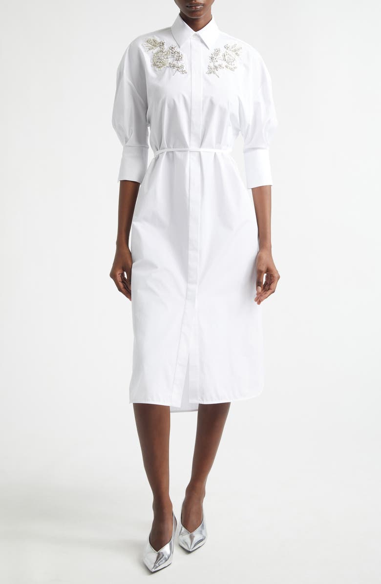 Erdem Embellished Cotton Poplin Shirtdress, Main, color, White