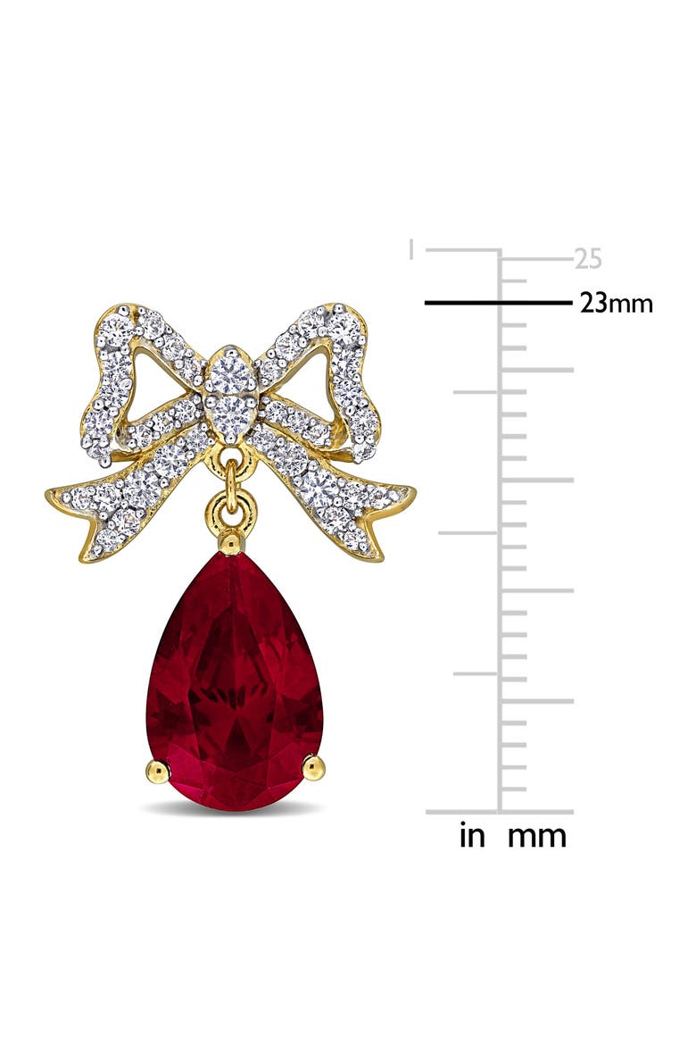 Lab-Grown White Sapphire & Lab-Grown Ruby Bow Drop Earrings, Alternate, color, RED