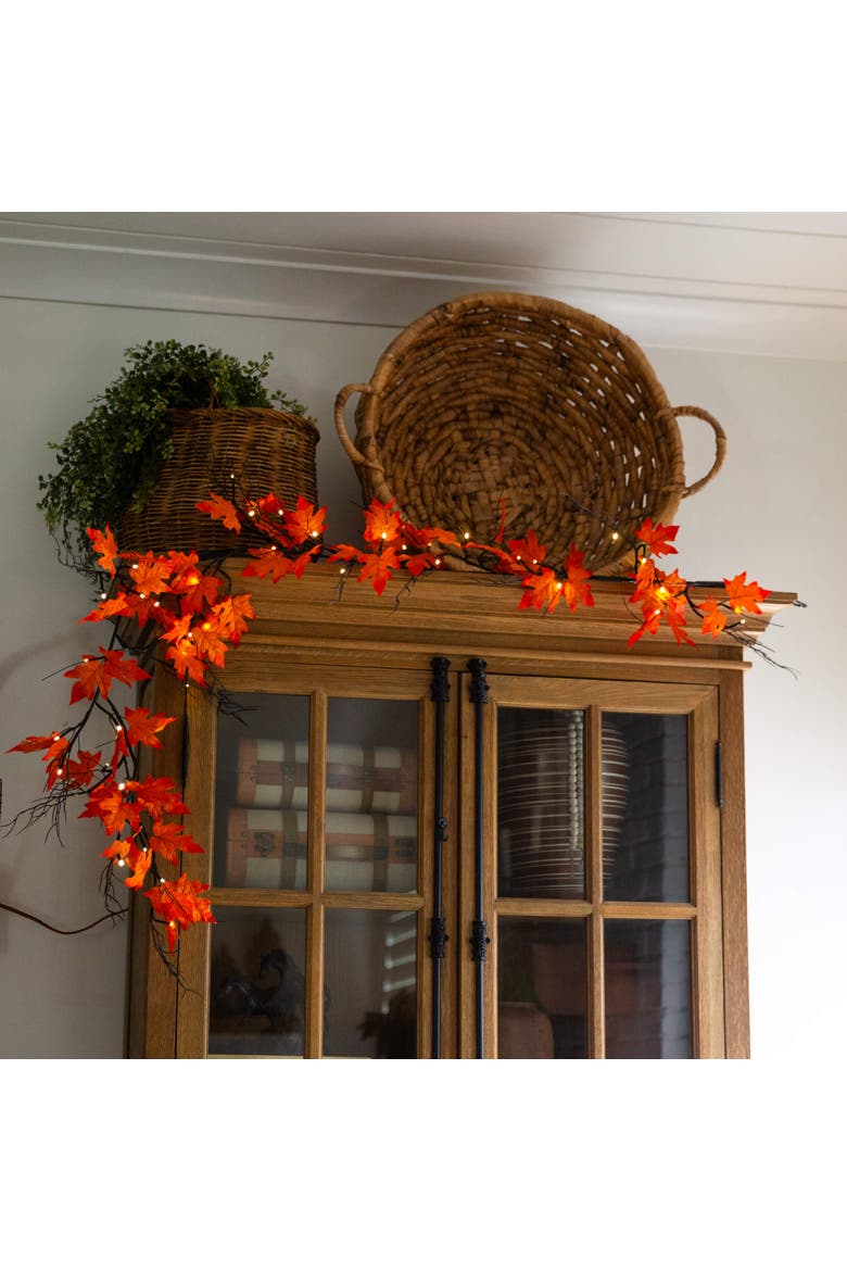 6-ft Pre-Lit Autumn Maple Artificial Fall Garland with 54 Warm White LED Lights, Alternate, color, Orange